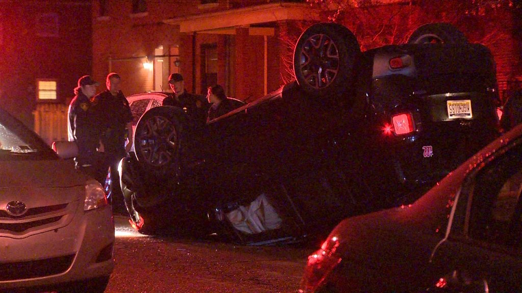 Multiple vehicles were damaged in a rollover crash on East End Avenue in Pittsburgh's Regent Square neighborhood. The crash happened shortly after 5 a.m. Thursday on the 700 block of East End Avenue