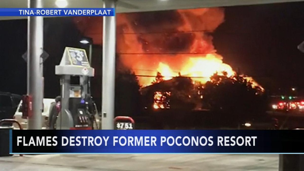 A massive fire damaged an old resort in the Poconos on Sunday. Viewer video captured the smoke and flames that could be seen for miles from the former Fernwood Resort in Monroe County around 9 p.m. Action News is told the building, located just off Route 209 near East Stroudsburg, was under renovation.