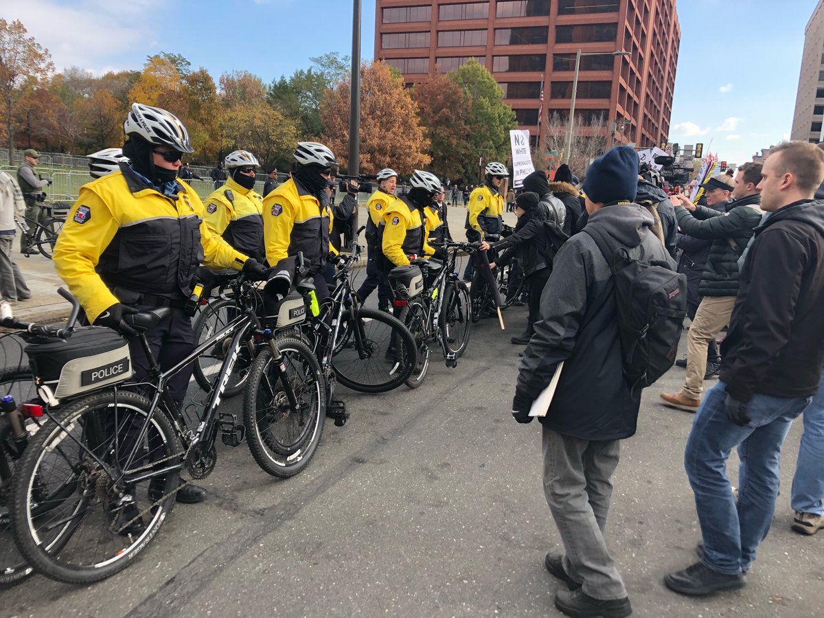 The far right rally doesn't even start for an hour and one counter protester has already been arrested. Philly Police are using their bikes to push people across the street.   