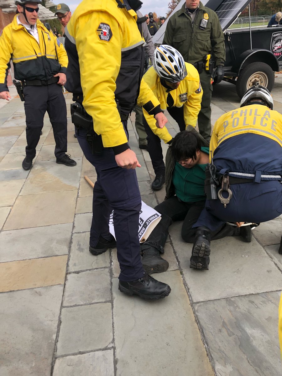 The far right rally doesn't even start for an hour and one counter protester has already been arrested. Philly Police are using their bikes to push people across the street.   