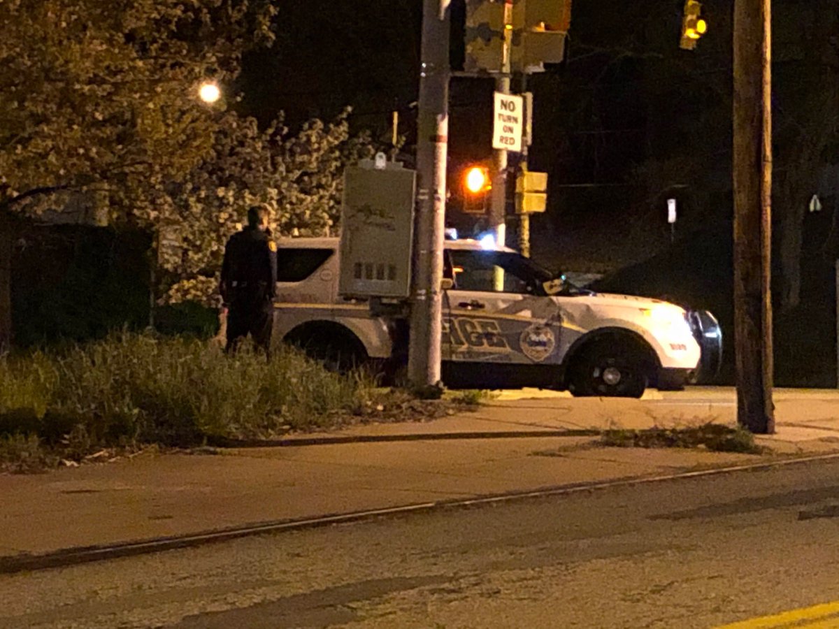 Pittsburgh  Police continue to search for at least 2 people after a car is accused of hitting a police cruiser and taking off. It allegedly happened just down the street from the Zone 1 Police Station. 