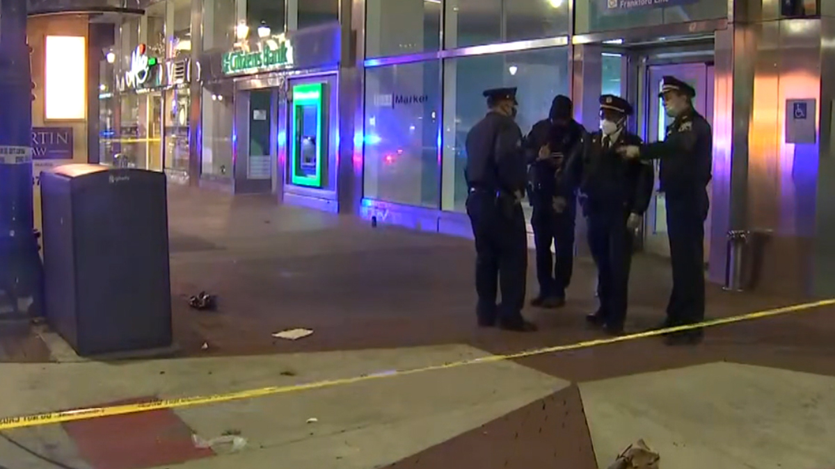 Philadelphia police say they found a trail of blood hundreds of feet long when a man was shot and critically wounded at a Center City trolley station Wednesday morning