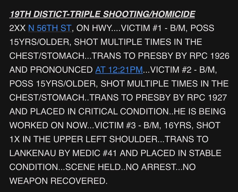 @PhillyPolice say there are now two teens dead from the shooting: 15yo & 18yo. The teens were in a car with another when they were shot at numerous times. Detectives now on scene 