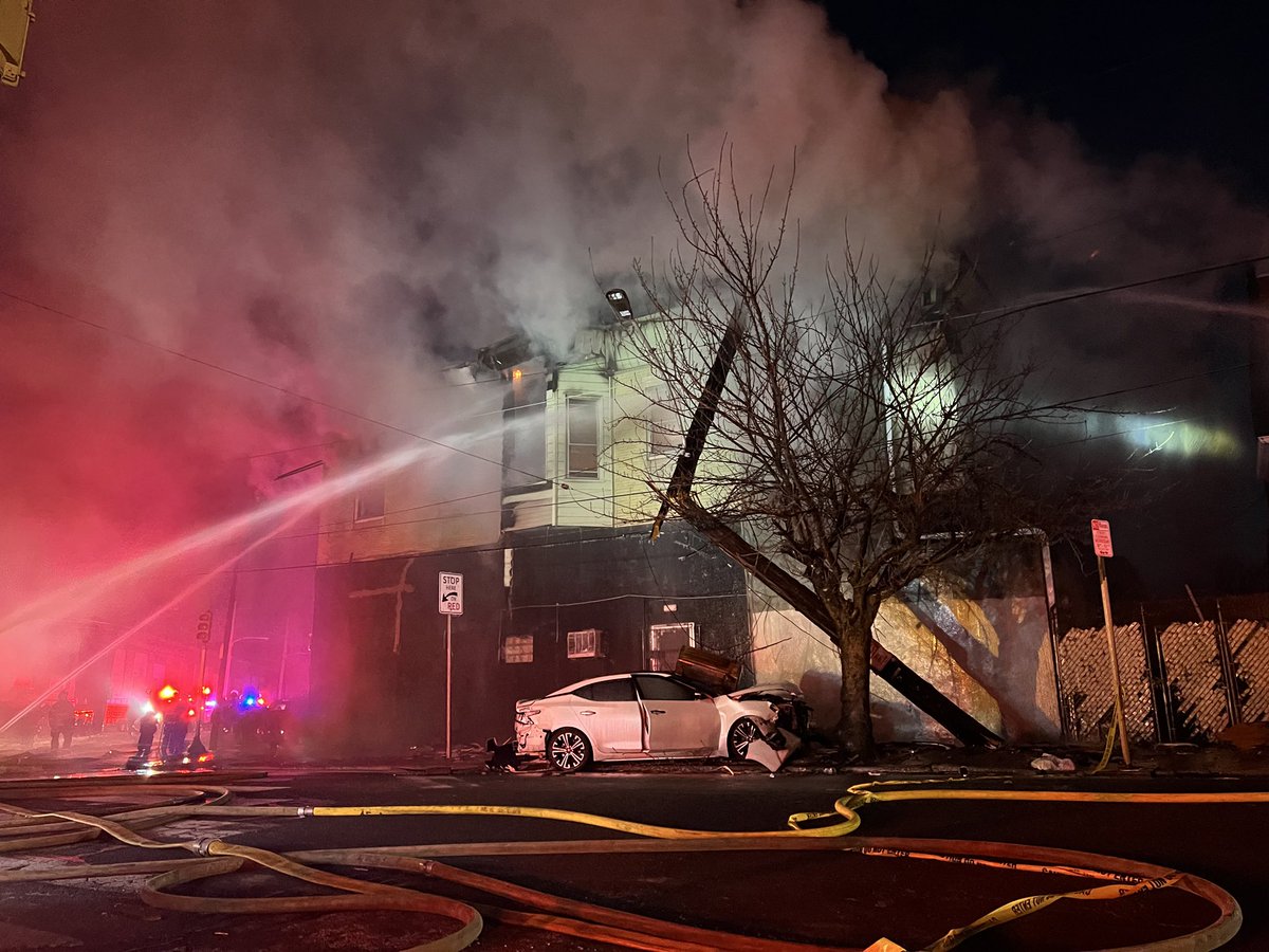 All-Hands Fire  City of Philadelphia  Box 4182 22nd & Cumberland Sts.  aof 22nd &amp; Sedgley Ave.   BC 3 has wires down on a 2 story EOR dwelling with fire 2nd floor.  Using All-Hands with exterior attack.  Special Call Tower Ladder 22.    