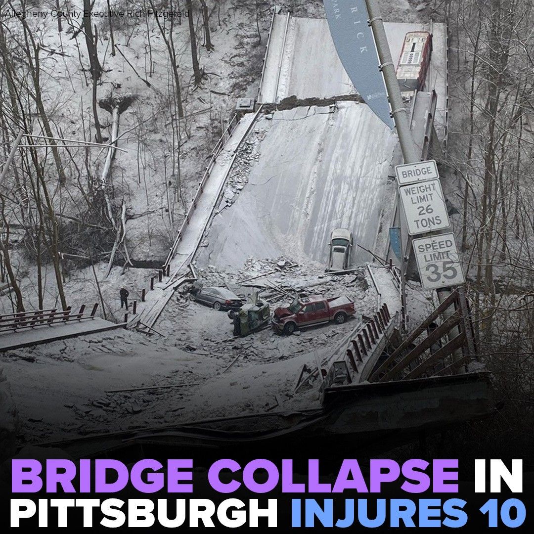 Several commuters and first responders were injured when a snow-covered bridge collapsed in Pittsburgh, prompting people to form a human chain to help rescue people from a dangling bus