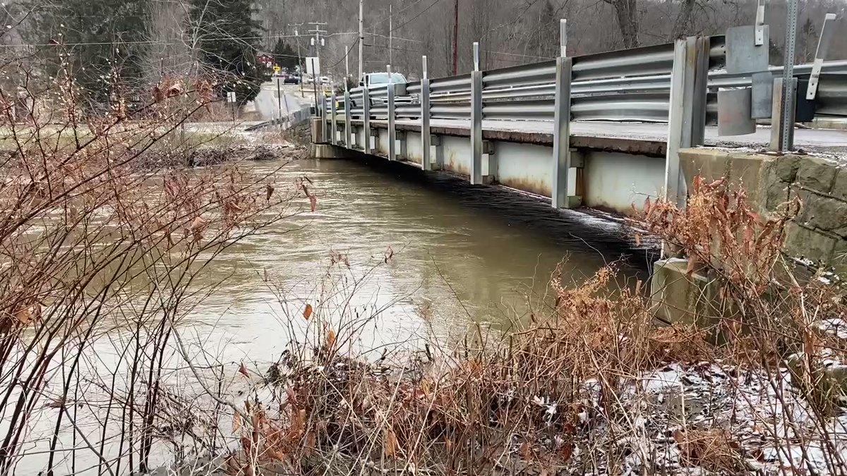 Meridian Road in Renfrew is still dry but water in the Connoquenessing Creek is running high