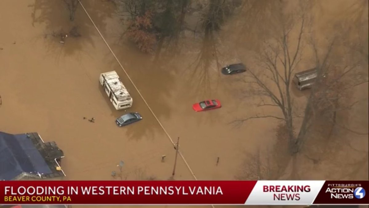 Dozens of homes and cars and properties being destroyed as the Connoquenessing bursts over its banks in Fombell 