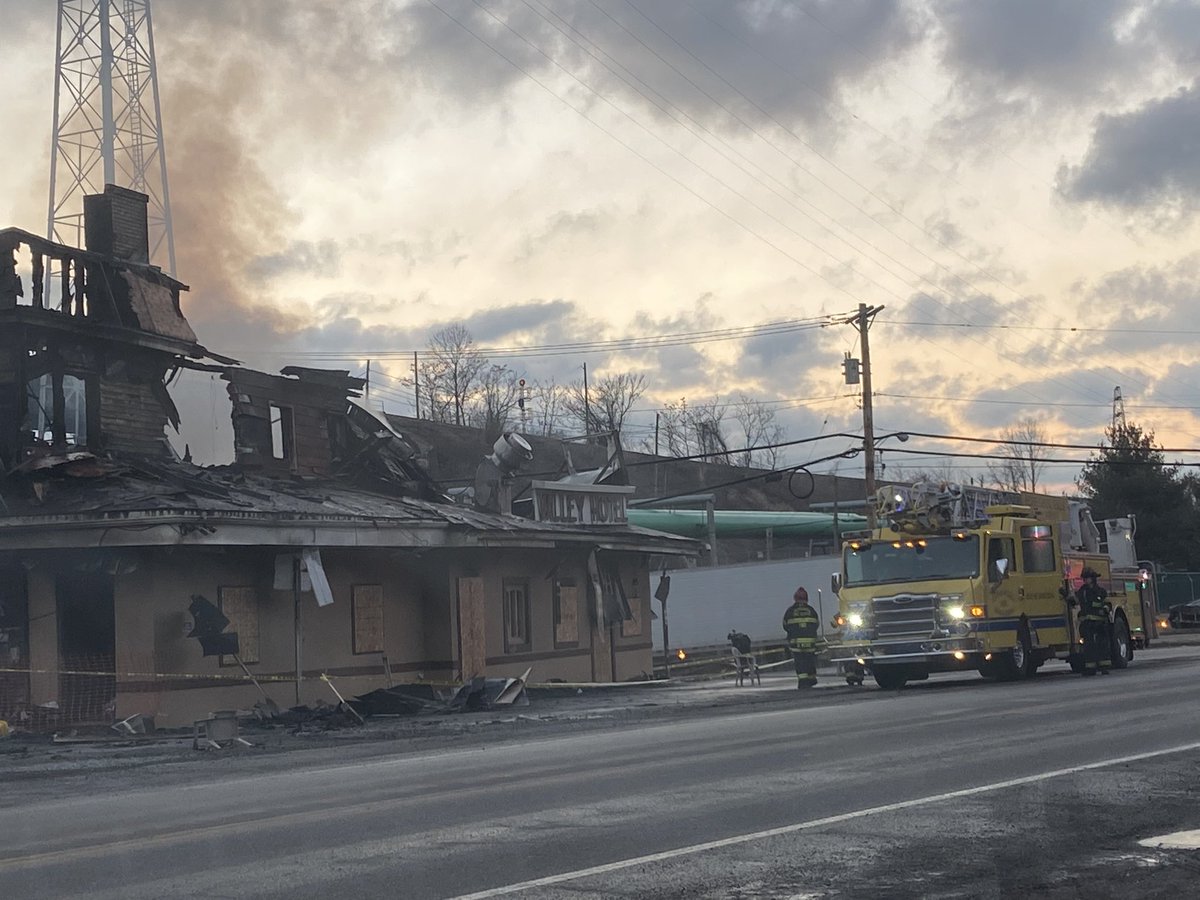 Jefferson Hills Fire Dept. back out to the scene of the Valley Hotel fire to check for hot spots for rekindling as smoldering continues this morning