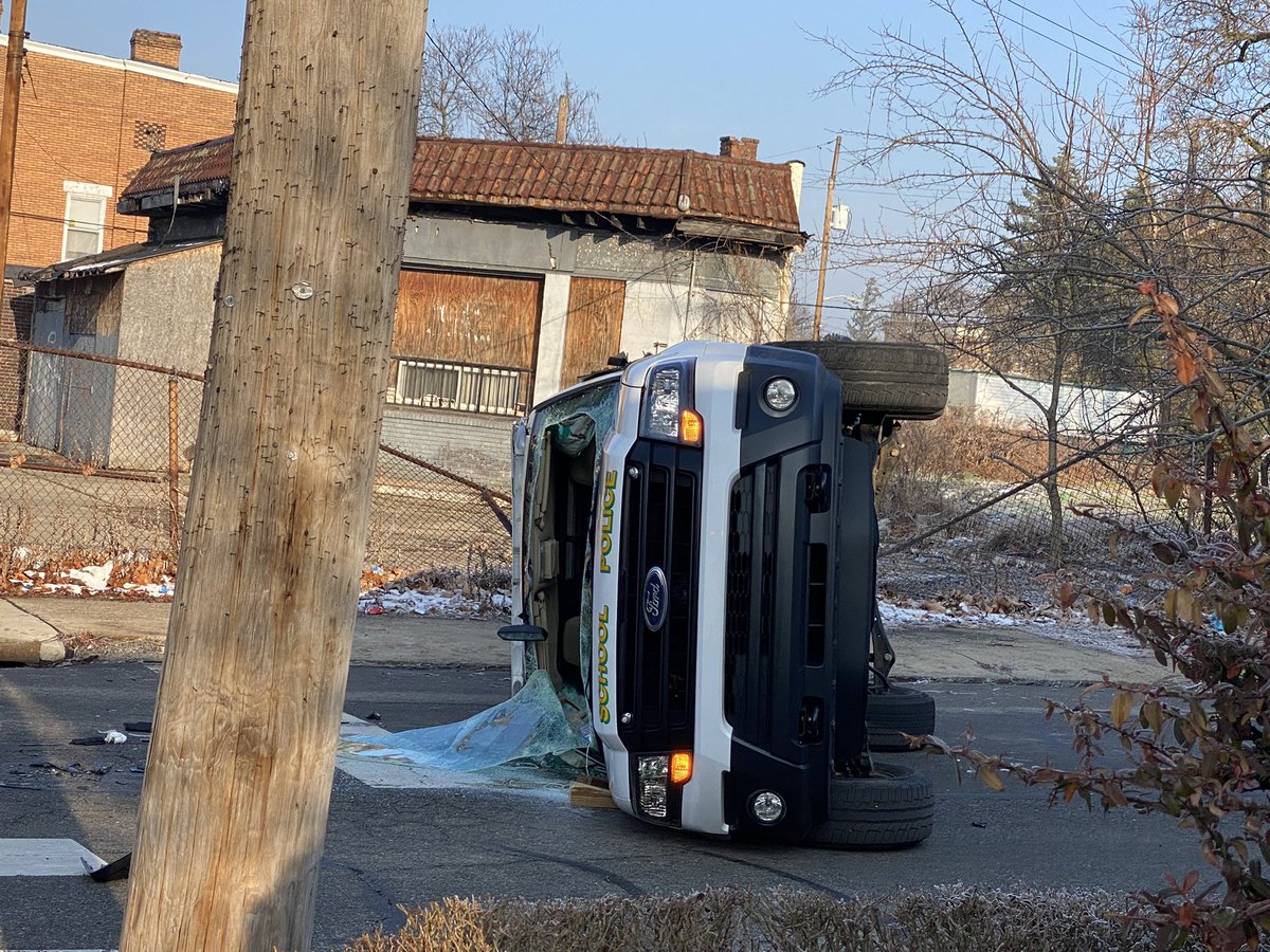 Scene of a car accident at Bennett Street and Brushton Avenue in Homewood.  A school police vehicle is involved.   Injuries are unknown at this time