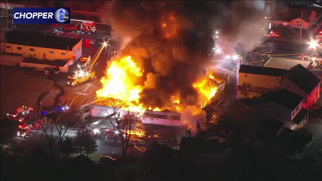 Chopper 6 over massive fire at bowling alley in Levittown, Bucks County