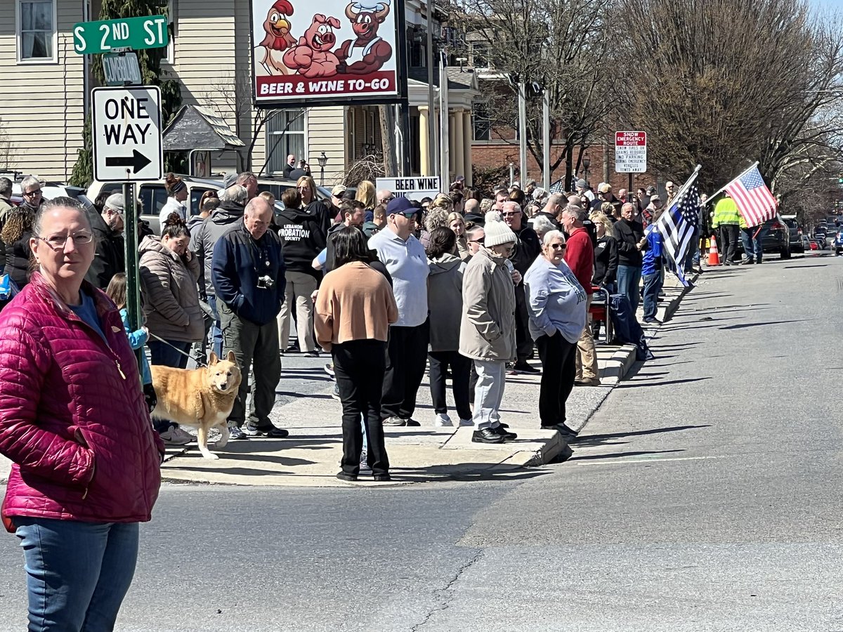 In Lebanon city, thousands of people line the route where the procession of former Lebanon City PD Lt. William Lebo, killed in the line of duty this week, will pass through.  He was a 40-year veteran who was set to retire in a month.  