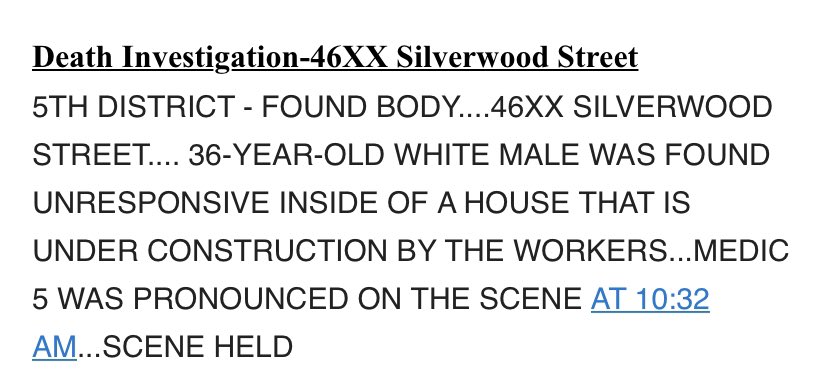 Construction workers showing up this morning at Roxborough / Manayunk house under under construction find man dead inside.  @PhillyPolice labeling it a 'death investigation' case for now, until cause of death determined