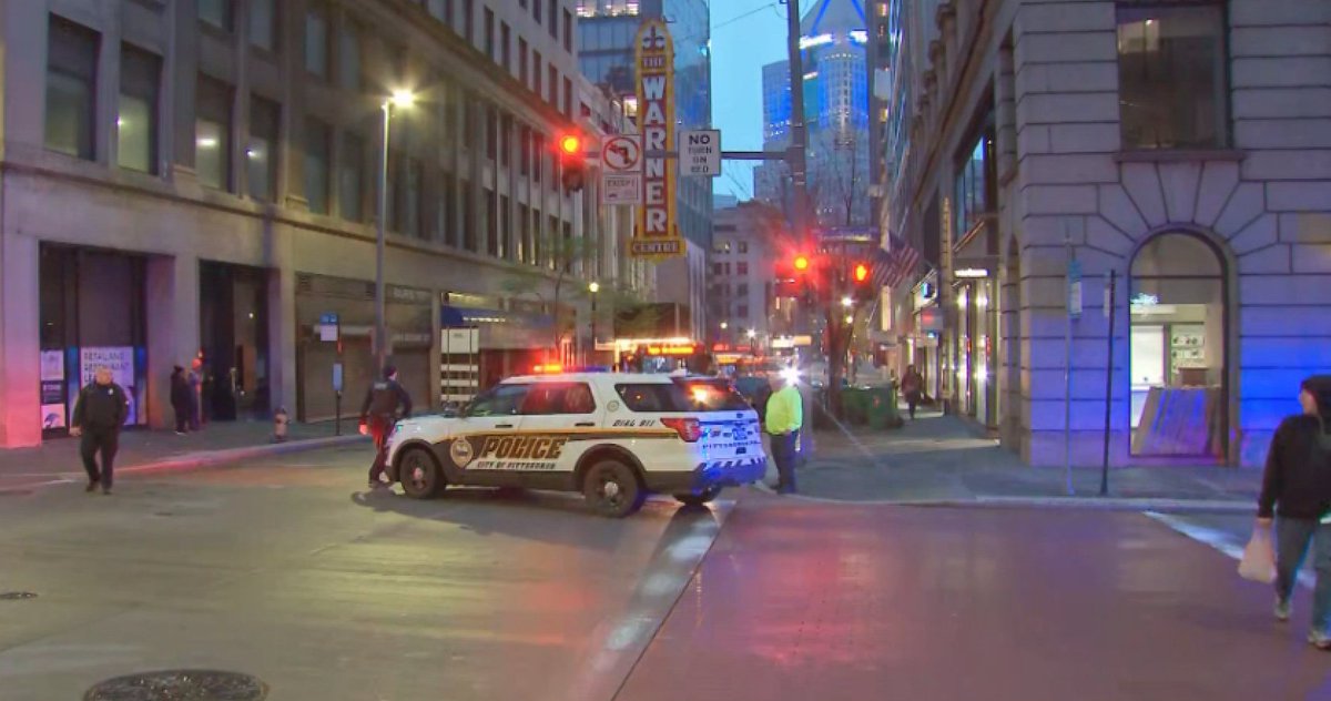 Incident at 5th & Smithfield in Downtown Pittsburgh has a lot of police in the area and streets blocked off.