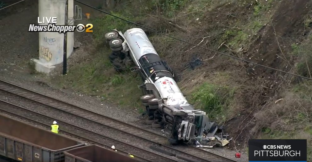 A tanker truck has crashed over a hillside at the Rankin Bridge.