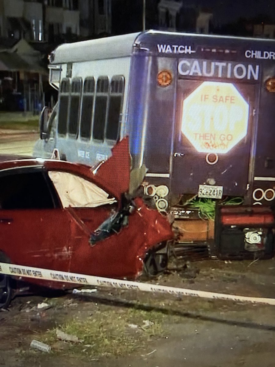 DEADLY CRASH: A 9 year old was killed when this red car crashed into an unoccupied parked mini bus at Germantown and Erie last night.  