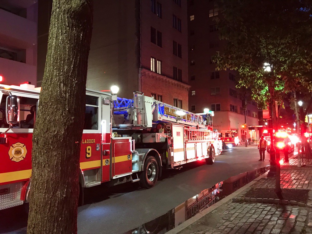 2nd Alarmers this evening at 19th & Spruce St providing rehab support at this apartment building fire.