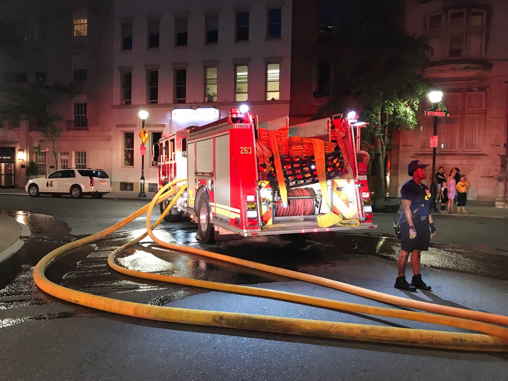 2nd Alarmers this evening at 19th & Spruce St providing rehab support at this apartment building fire.