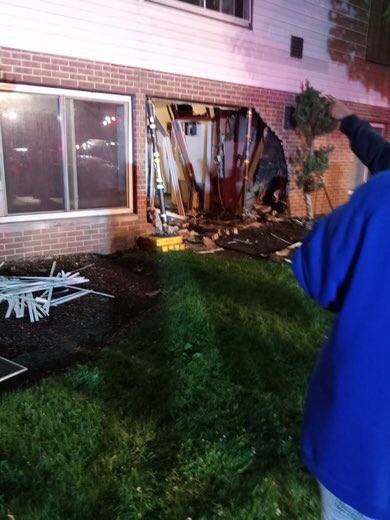 A viewer sent   pictures that show damage to a West Mifflin apartment after a car crashed inside it. This person said the driver sped off after the crash. 1 person was taken to the hospital, per Allegheny County emergency officials. 