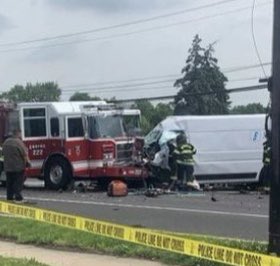 Fire truck involved in head-on crash on Street Road in Bensalem.    This happened just south of Parx Casino entrance in front of Popeye's restaurant.  Initial call for help for heavy entrapment