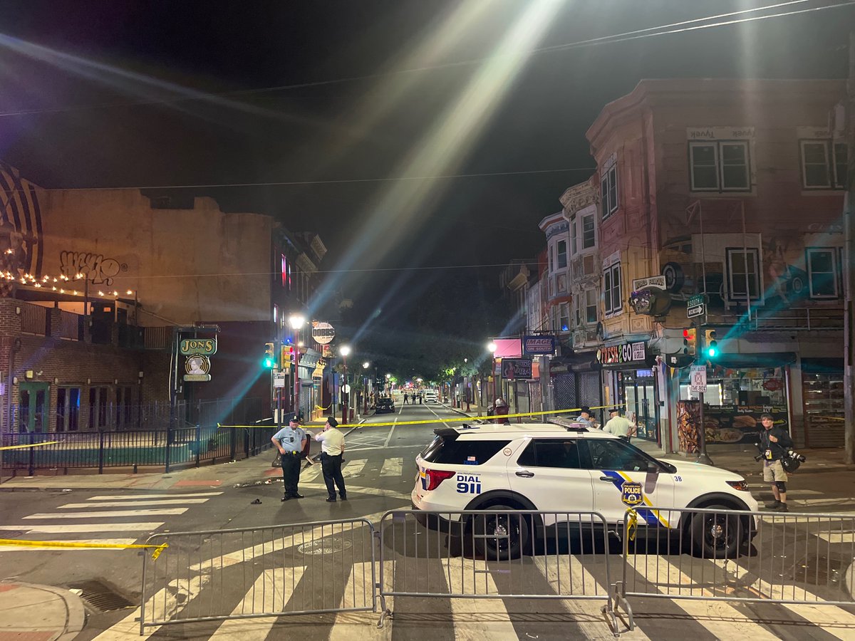 Saturday night in Philadelphia. A mass shooting on 4th & South Street with reports of nearly a dozen people shot. I'm on scene where police have cordoned off the popular weekend strip, a trail of what appears to be blood snaking along the sidewalk in front of a Rita's Water Ice