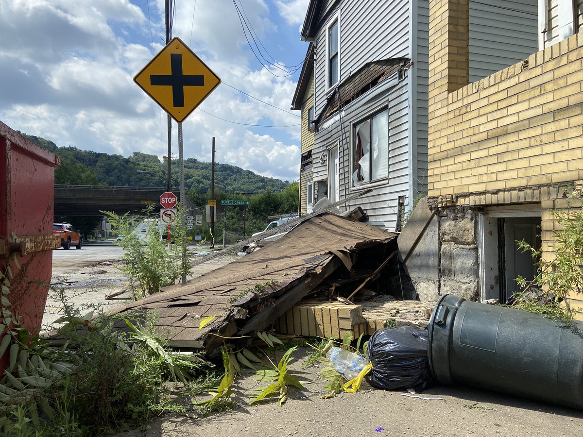 Crews have uprighted the garbage truck that flipped over and crashed into three houses in Wilmerding. The Wilmerding Fire Marshal tells me the driver of the truck has died. He says 2 of the homes were vacant. 2 people live in the 3rd. All 3 houses are now condemned