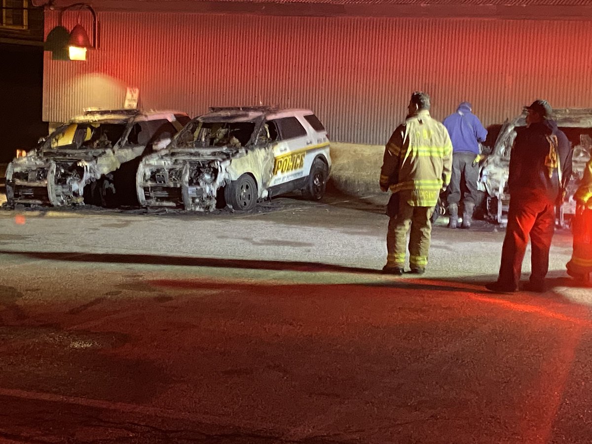 Three @PghPolice cars went up in flames this early Wednesday morning. This is off of Western Ave, not too far from headquarters. Police say this is considered suspicious. Fire investigators on scene. Expecting more info shortly