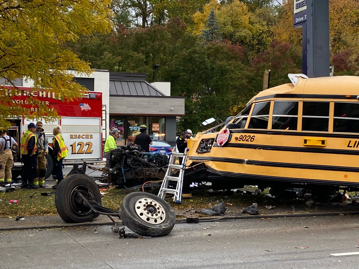 School bus crashes into pole in Forest Hills