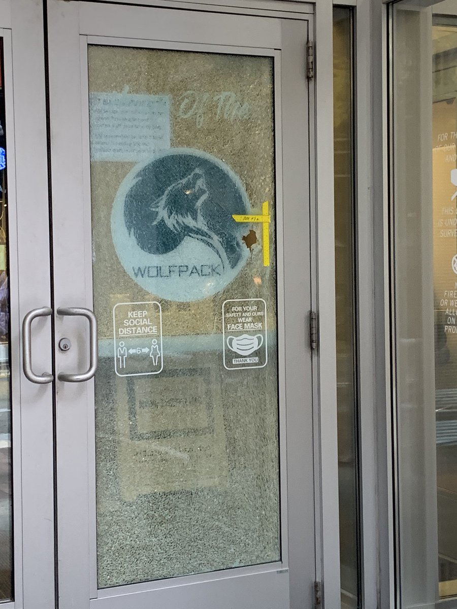 Exclamation️ Shooting Cleanup is underway after a bullet shatters the door of Passport Charter School on Penn Ave. in downtown Pittsburgh. Three schools within two blocks of the shooting went on lockdown. Police say at least 2 shots fired. They took two suspects into custody