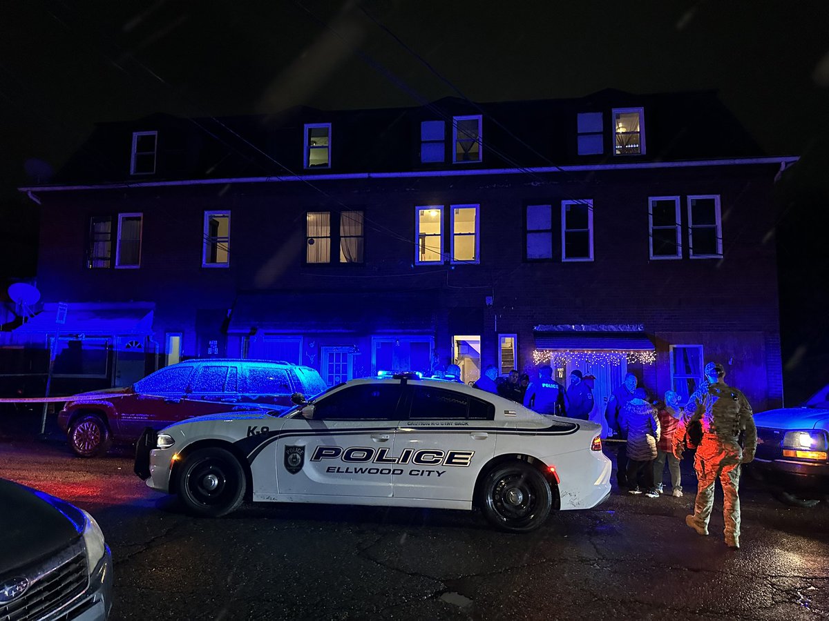 Double shooting happened inside a third floor apartment on First St. in Ellwood City, Lawrence Co. just after 5pm.  A middle aged woman is dead. Another woman is in critical condition at a hospital in Youngstown. A suspect is in custody
