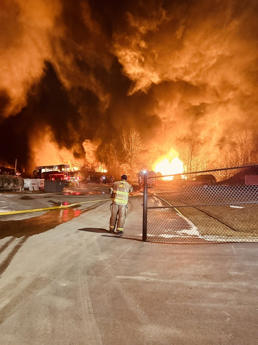 Emergency crews on the scene of a major fire caused by a train derailment in East Palestine