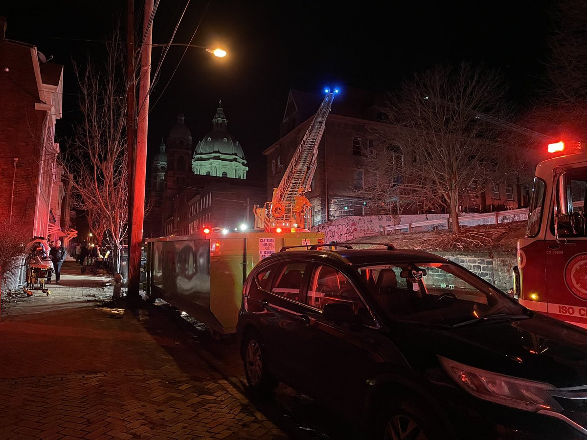 @PghFireFighters responding to 2-alarm fire at the old Emma Kaufmann clinic on Brereton Street   