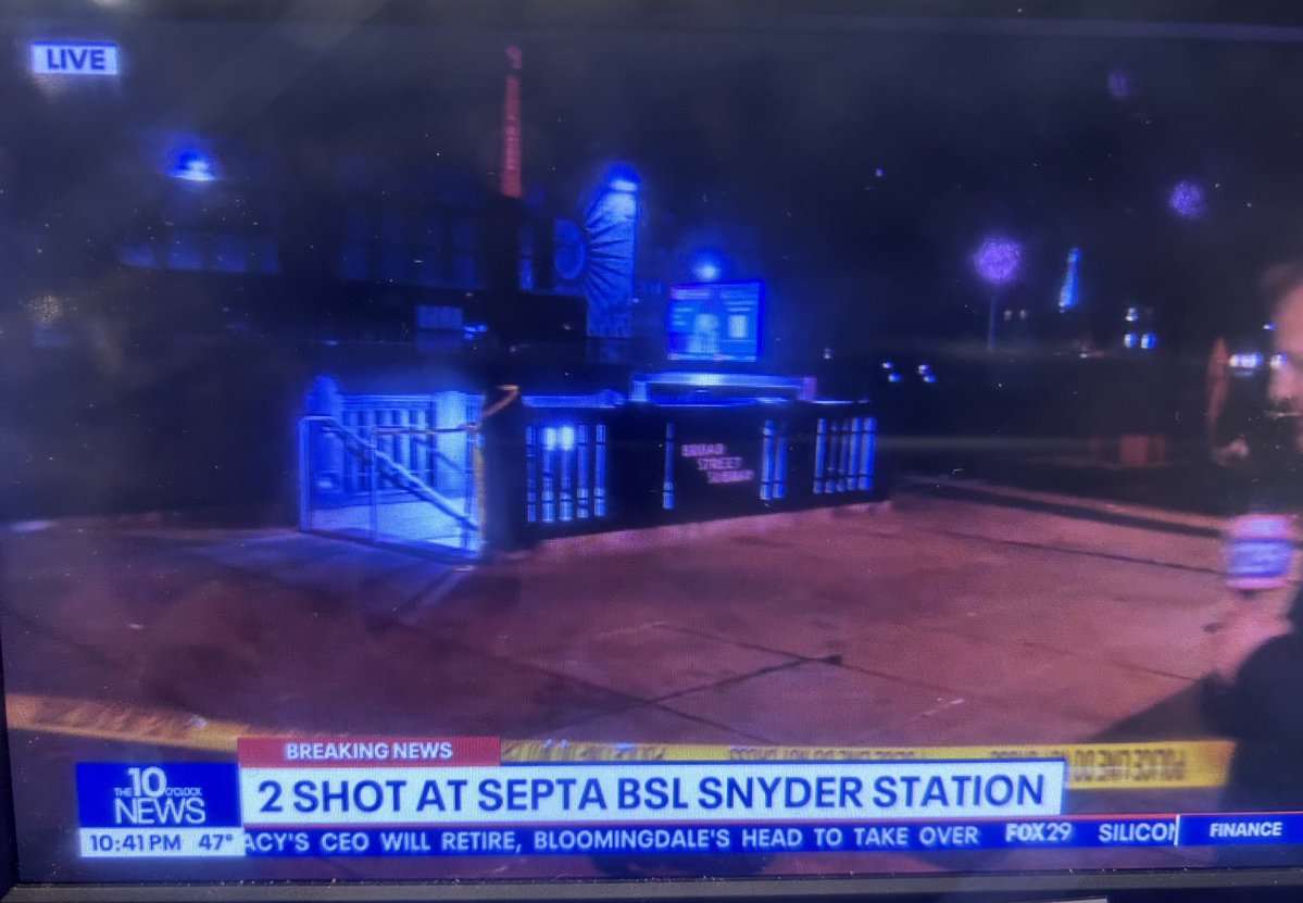 Two people shot on the platform at the SEPTA Snyder St station (Broad St line - northbound).  A woman was shot in the leg just after 9:30pm. A man was shot in the back. Philadelphia police say they arrested one man with a gun nearby