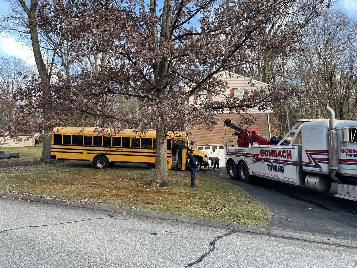 A school bus driver was taken to the hospital after crashing this bus into a home on Longview Ct. in Murrysville, police say. No kids on the bus were hurt. Driver's injuries are unknown