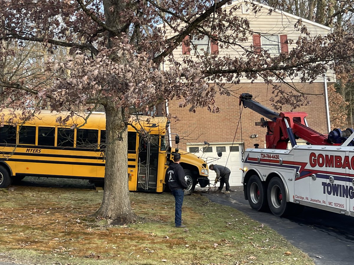 A school bus driver was taken to the hospital after crashing this bus into a home on Longview Ct. in Murrysville, police say. No kids on the bus were hurt. Driver's injuries are unknown