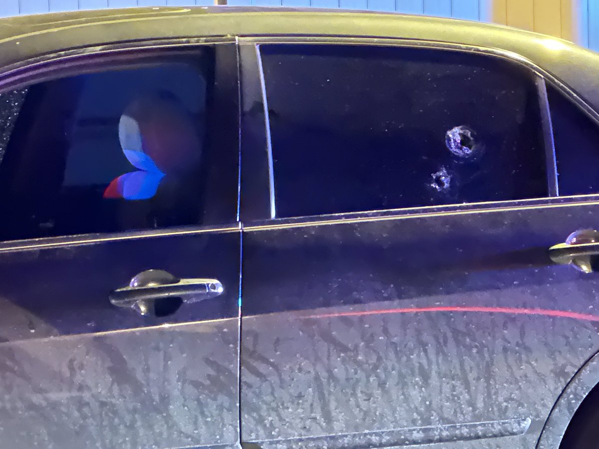 SHOOTING: @PhillyPolice investigating a shooting on 1300 E. Cheltenham Ave. Police say an 18-year-old male was shot in the neck. Police say he drove away, and they found him on 5100 Oakland St. Here is a pic of his car with 2 bullet holes.