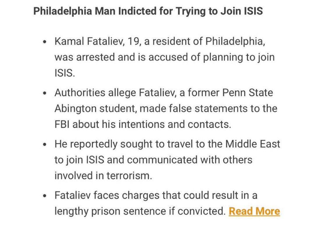 Ein ehemaliger Student der Penn State wurde festgenommen und ihm wird vorgeworfen, dem IS beitreten zu wollen, heißt es im Philadelphia Inquirer