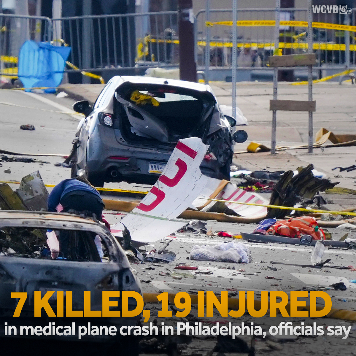 The death toll has risen to 7 with 19 injuries, officials in Philadelphia confirmed on Saturday, after a medical plane crashed in the city Friday evening, killing all 6 on board and 1 on the ground