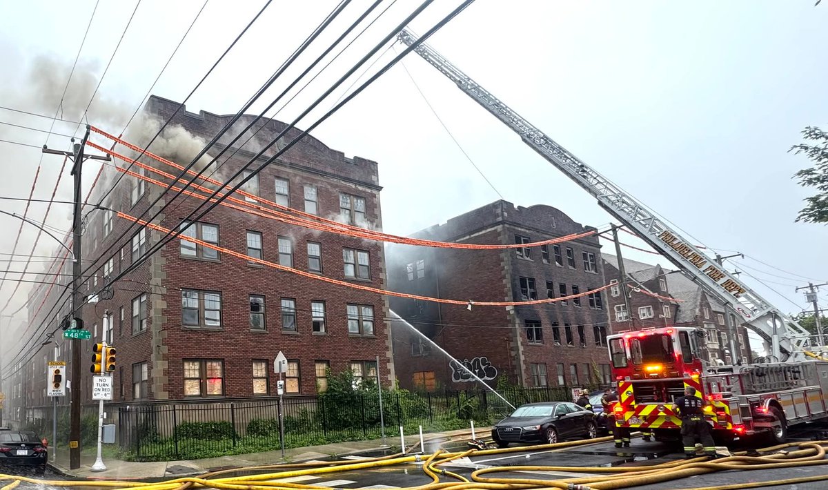 Companies arrived at 48th & Locust streets in West Philly to find heavy fire showing from a vacant apartment complex. The fire reached four alarms, bringing to the scene more than 150 firefighters, medics, chiefs and support personnel