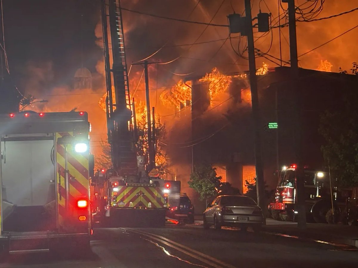6th alarm now requested for houses on Railroad street starting to catch fire due to the embers