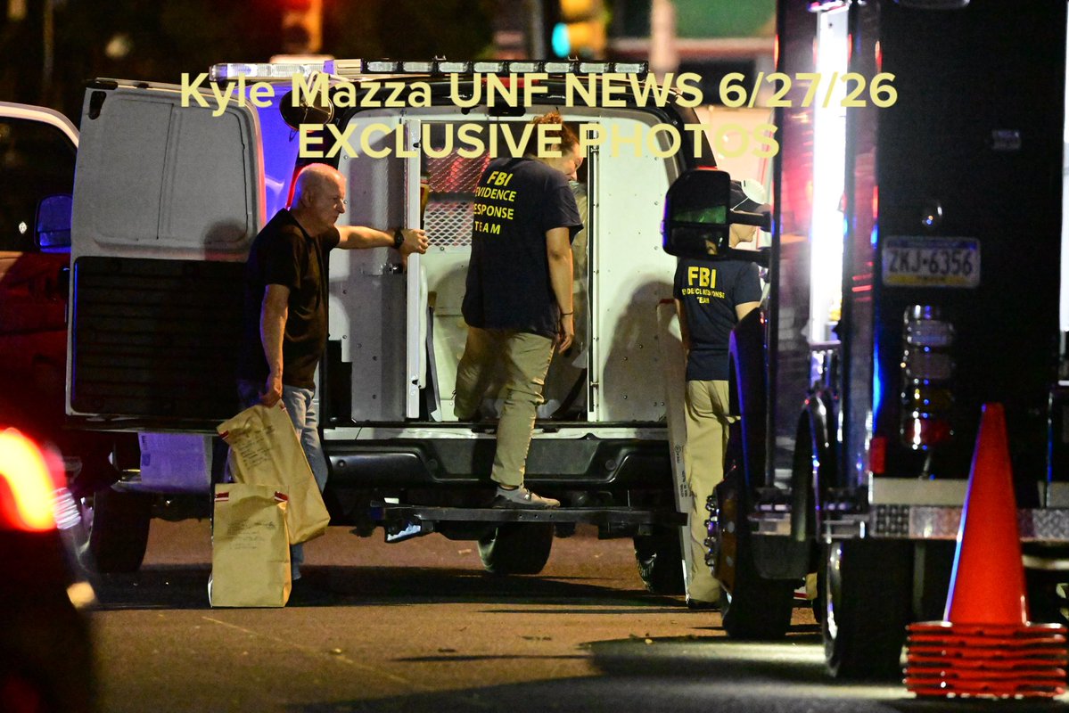 BI agents from the Evidence Response Team removed over 30 boxes and bags of evidence following the raid of a home on the 400 block of West Chew Avenue in the Olney neighborhood in Philadelphia, Pennsylvania, United States on Saturday, June 27, 2026. Multiple law enforcement agencies, including Philadelphia police homicide detectives and the FBI, conducted an investigation after chemicals, ammunition and drugs were found inside a home in Olney